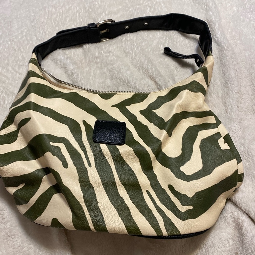 Green zebra print purse